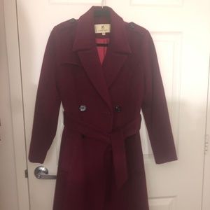 Wool Blend Long Wrap Coat burgundy